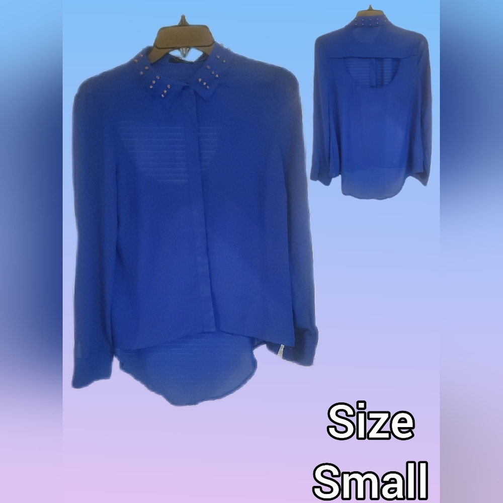Blue Studded Long Sleeve Blouse